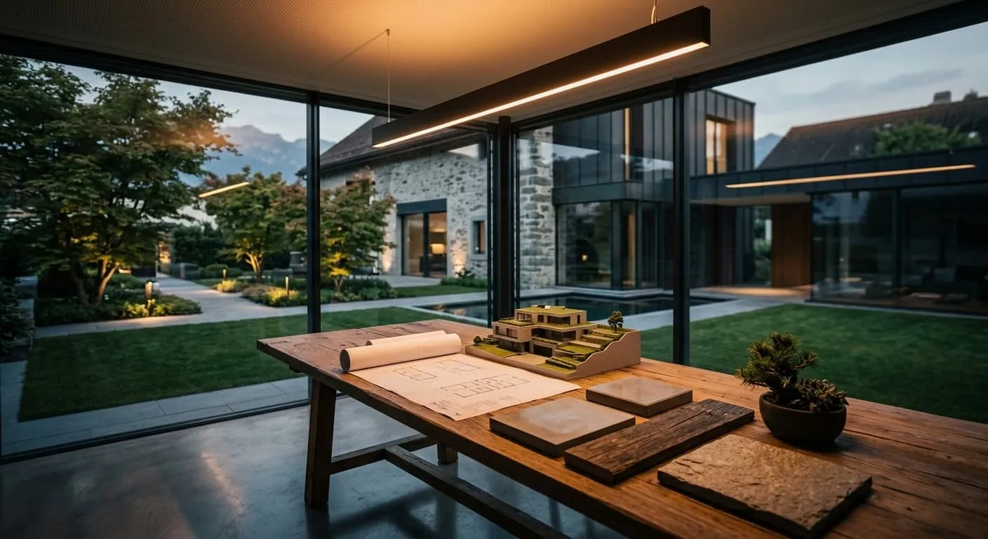 Architekturkonzept, Bauplanung und Materialmuster für Bau- und Renovationsprojekte